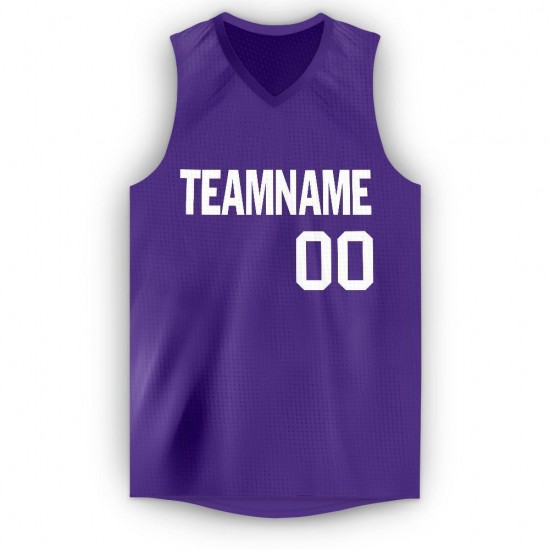 Custom Purple White V-Neck Basketball Jersey