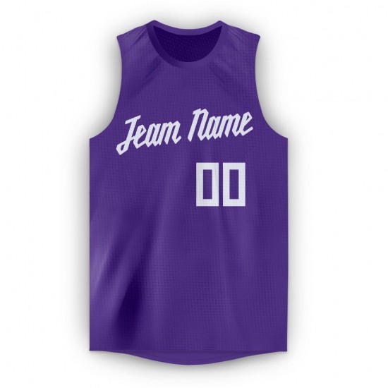 Custom Purple White Round Neck Basketball Jersey