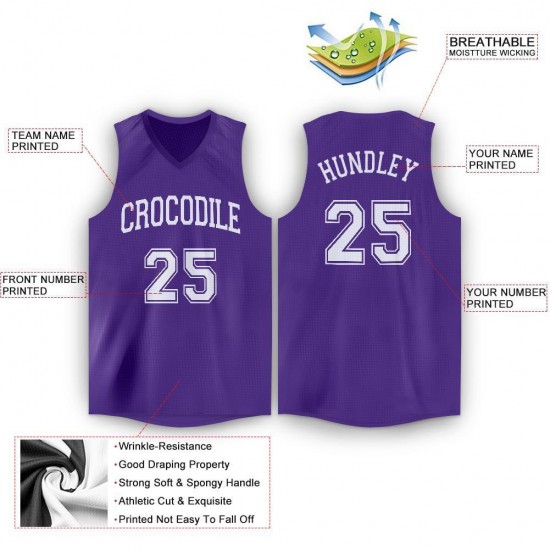 Custom Purple White V-Neck Basketball Jersey