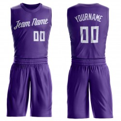 Custom Purple White Round Neck Suit Basketball Jersey