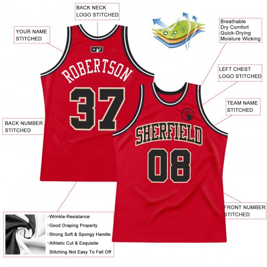 Custom Red Black-White Authentic Throwback Basketball Jersey