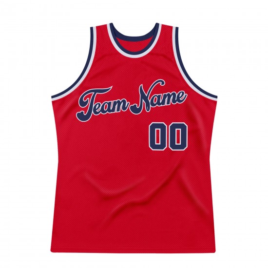 Custom Red Navy-White Authentic Throwback Basketball Jersey