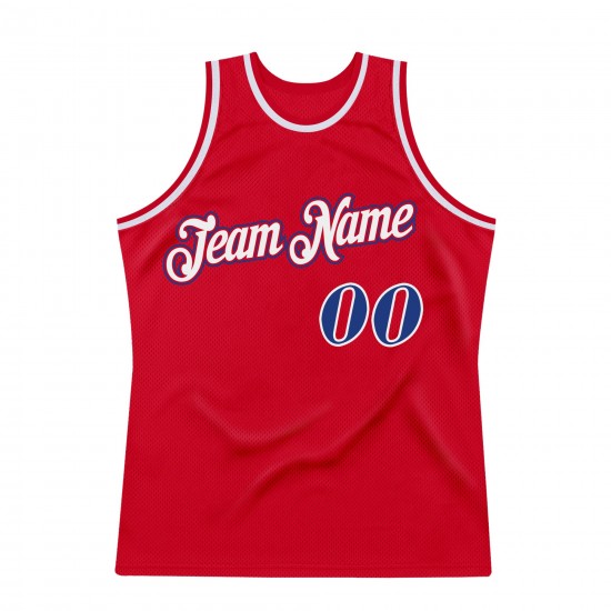 Custom Red Royal-White Authentic Throwback Basketball Jersey