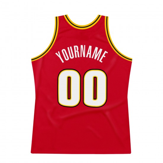 Custom Red White-Gold Authentic Throwback Basketball Jersey