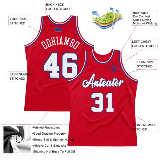 Custom Red White-Royal Authentic Throwback Basketball Jersey