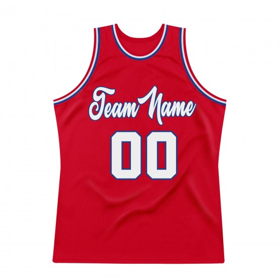 Custom Red White-Royal Authentic Throwback Basketball Jersey