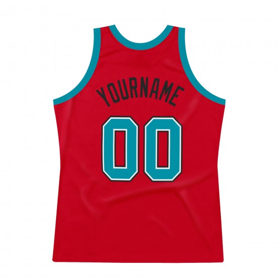 Custom Red Teal-Black Authentic Throwback Basketball Jersey