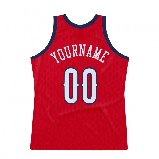 Custom Red White-Navy Authentic Throwback Basketball Jersey