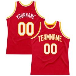 Custom Red White-Gold Authentic Throwback Basketball Jersey