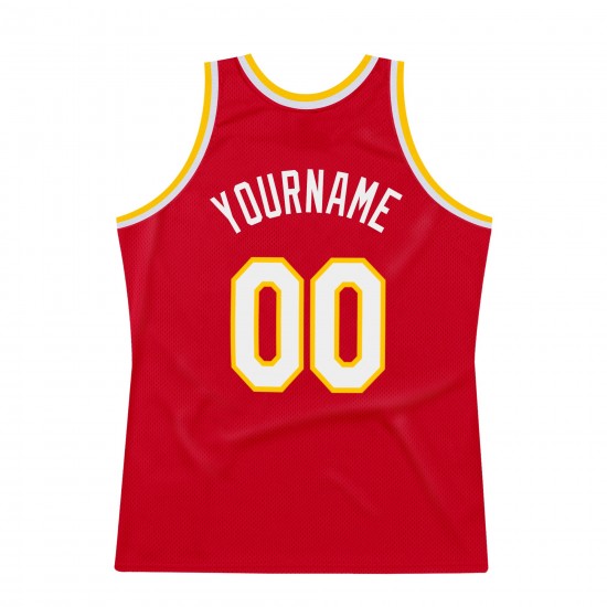 Custom Red White-Gold Authentic Throwback Basketball Jersey