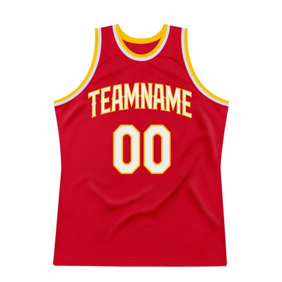 Custom Red White-Gold Authentic Throwback Basketball Jersey