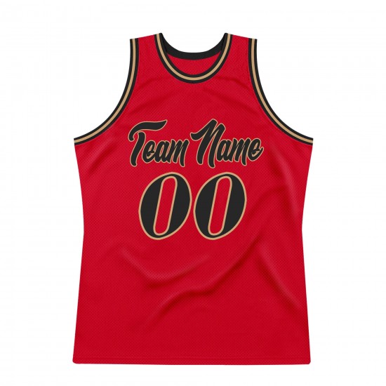 Custom Red Black-Old Gold Authentic Throwback Basketball Jersey