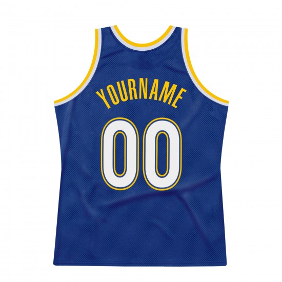 Custom Royal White-Gold Authentic Throwback Basketball Jersey