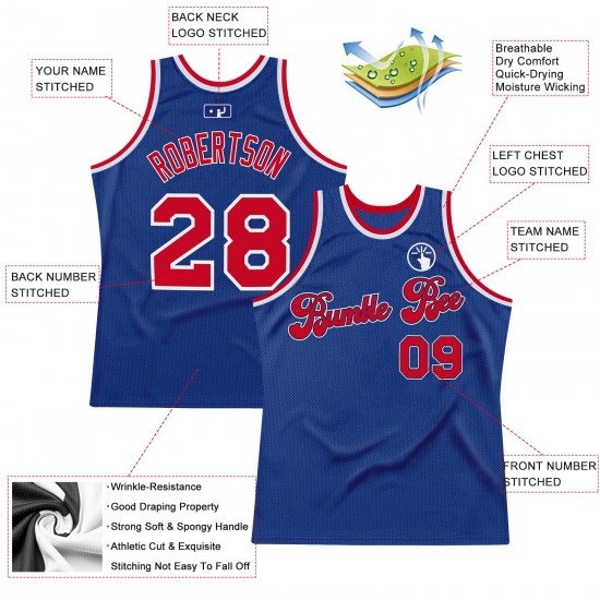 Custom Royal Red-White Authentic Throwback Basketball Jersey