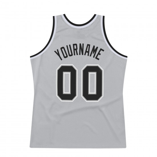 Custom Silver Gray Black-White Authentic Throwback Basketball Jersey