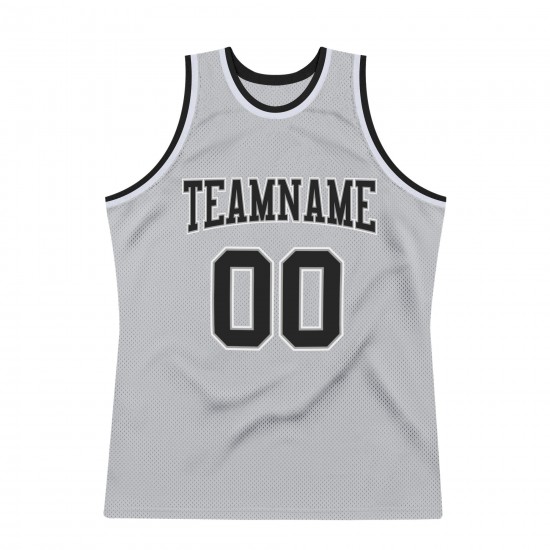 Custom Silver Gray Black-White Authentic Throwback Basketball Jersey