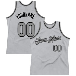 Custom Silver Gray Dark Gray-Black Authentic Throwback Basketball Jersey