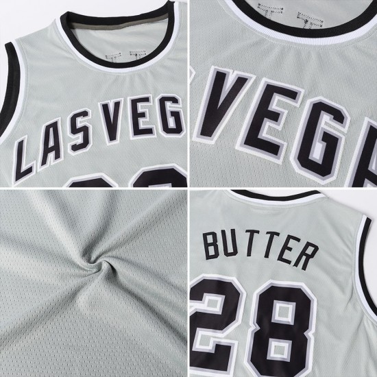 Custom Silver Gray Dark Gray-Black Authentic Throwback Basketball Jersey