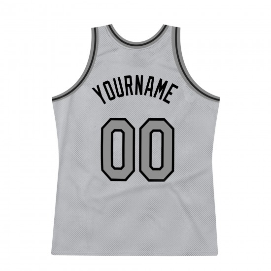 Custom Silver Gray Dark Gray-Black Authentic Throwback Basketball Jersey