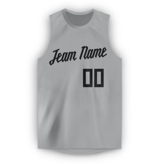 Custom Silver Gray Black Round Neck Basketball Jersey