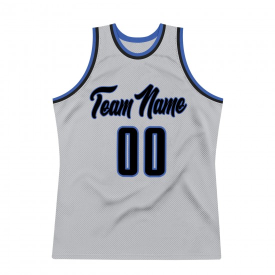 Custom Silver Gray Navy-Blue Authentic Throwback Basketball Jersey