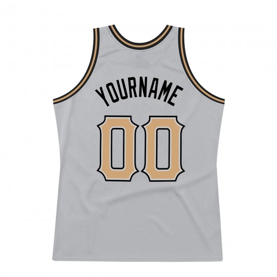 Custom Silver Gray Old Gold-Black Authentic Throwback Basketball Jersey