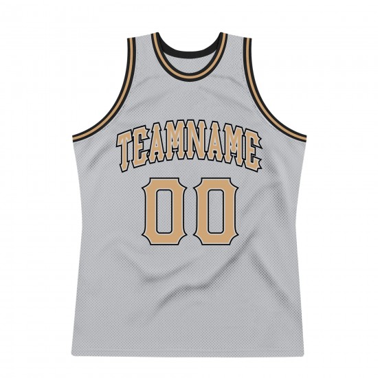 Custom Silver Gray Old Gold-Black Authentic Throwback Basketball Jersey