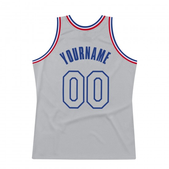 Custom Silver Gray Silver Gray-Royal Authentic Throwback Basketball Jersey