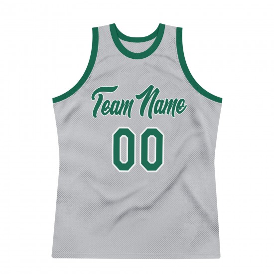 Custom Silver Gray Kelly Green-White Authentic Throwback Basketball Jersey