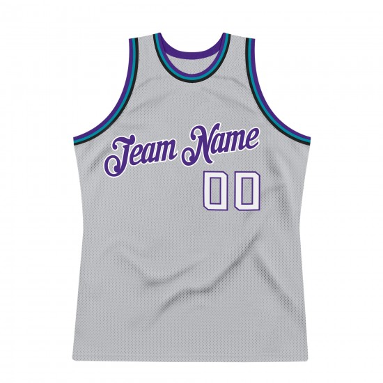 Custom Silver Gray White-Purple Authentic Throwback Basketball Jersey