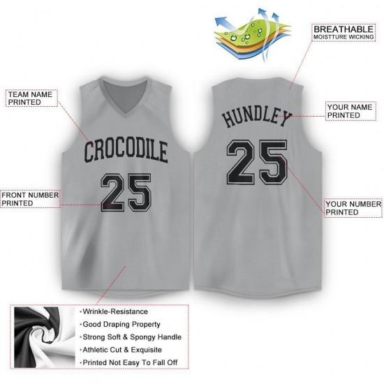 Custom Silver Gray Black V-Neck Basketball Jersey