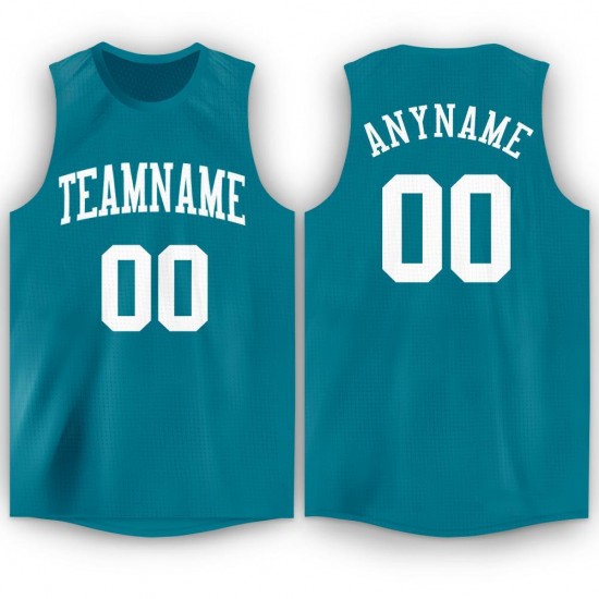 Custom Teal White Round Neck Basketball Jersey