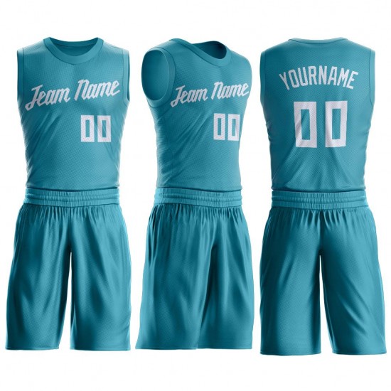 Custom Teal White Round Neck Suit Basketball Jersey