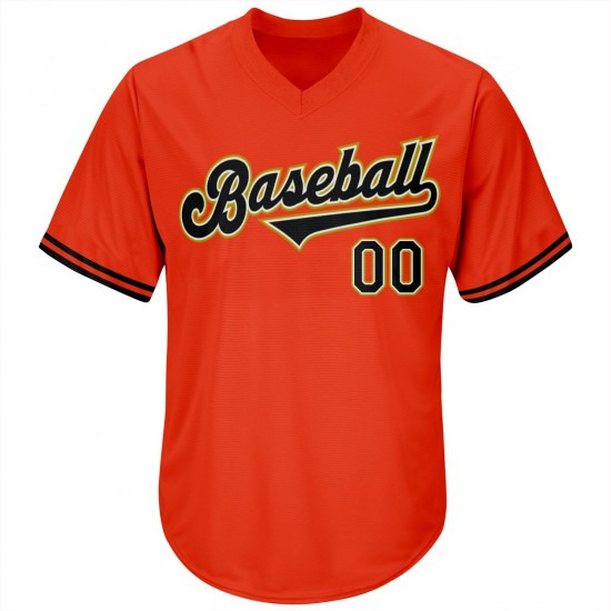 Custom Orange Black-Old Gold Authentic Throwback Rib-Knit Baseball Jersey Shirt