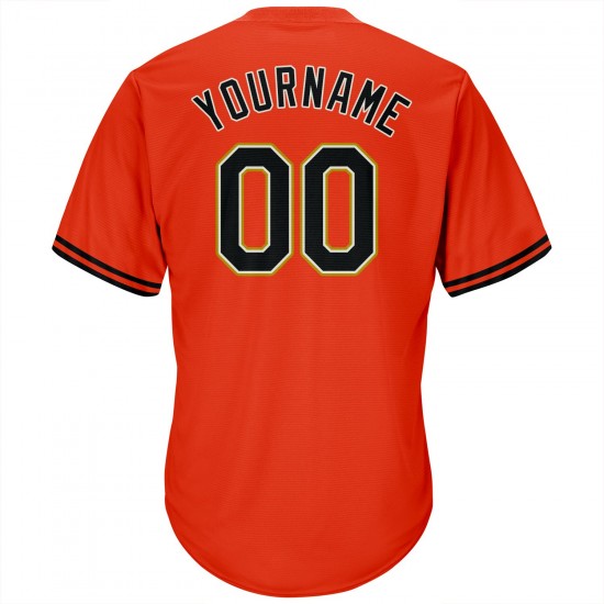 Custom Orange Black-Old Gold Authentic Throwback Rib-Knit Baseball Jersey Shirt