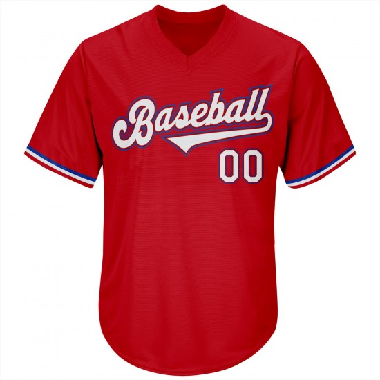 Custom Red White-Royal Authentic Throwback Rib-Knit Baseball Jersey Shirt