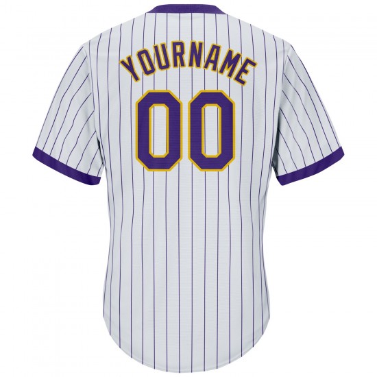 Custom White Purple Strip Purple-Gold Authentic Throwback Rib-Knit Baseball Jersey Shirt