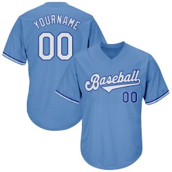 Custom Light Blue White-Royal Authentic Throwback Rib-Knit Baseball Jersey Shirt