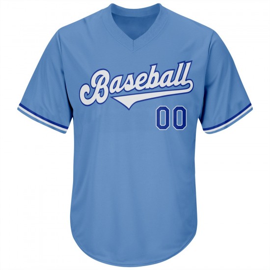 Custom Light Blue White-Royal Authentic Throwback Rib-Knit Baseball Jersey Shirt