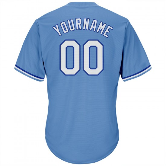 Custom Light Blue White-Royal Authentic Throwback Rib-Knit Baseball Jersey Shirt