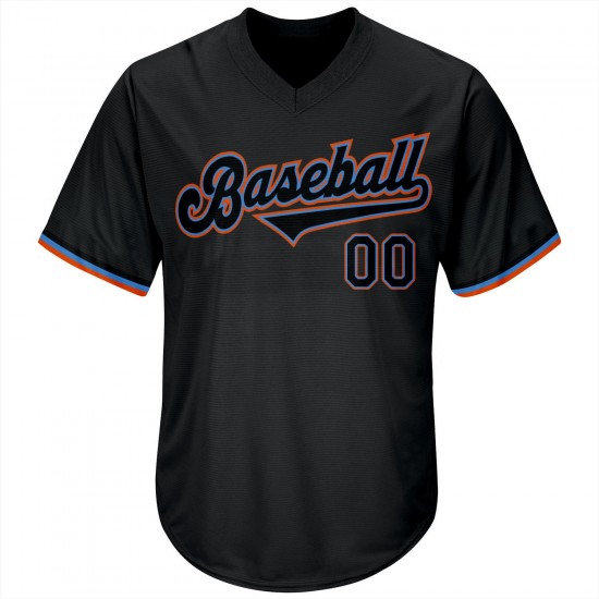 Custom Black Black-Powder Blue Authentic Throwback Rib-Knit Baseball Jersey Shirt