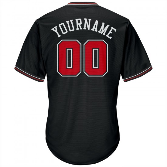 Custom Black Red-White Authentic Throwback Rib-Knit Baseball Jersey Shirt