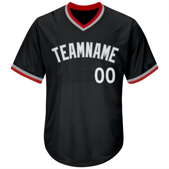 Custom Black White-Gray Authentic Throwback Rib-Knit Baseball Jersey Shirt