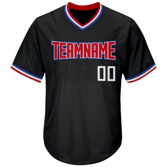 Custom Black White-Red Authentic Throwback Rib-Knit Baseball Jersey Shirt