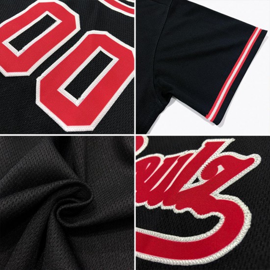 Custom Black White-Red Authentic Throwback Rib-Knit Baseball Jersey Shirt