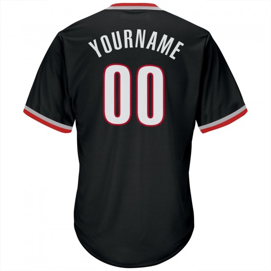 Custom Black White-Red Authentic Throwback Rib-Knit Baseball Jersey Shirt