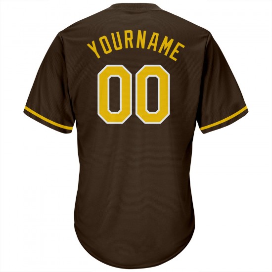 Custom Brown Gold-White Authentic Throwback Rib-Knit Baseball Jersey Shirt