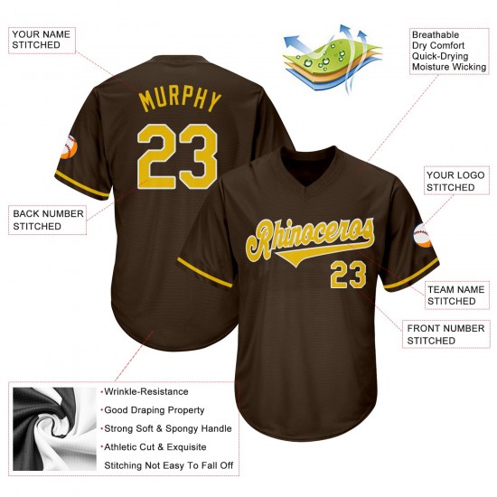 Custom Brown Gold-White Authentic Throwback Rib-Knit Baseball Jersey Shirt