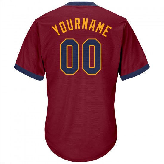 Custom Crimson Navy-Gold Authentic Throwback Rib-Knit Baseball Jersey Shirt