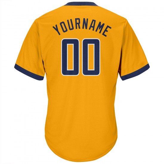 Custom Gold Navy-White Authentic Throwback Rib-Knit Baseball Jersey Shirt